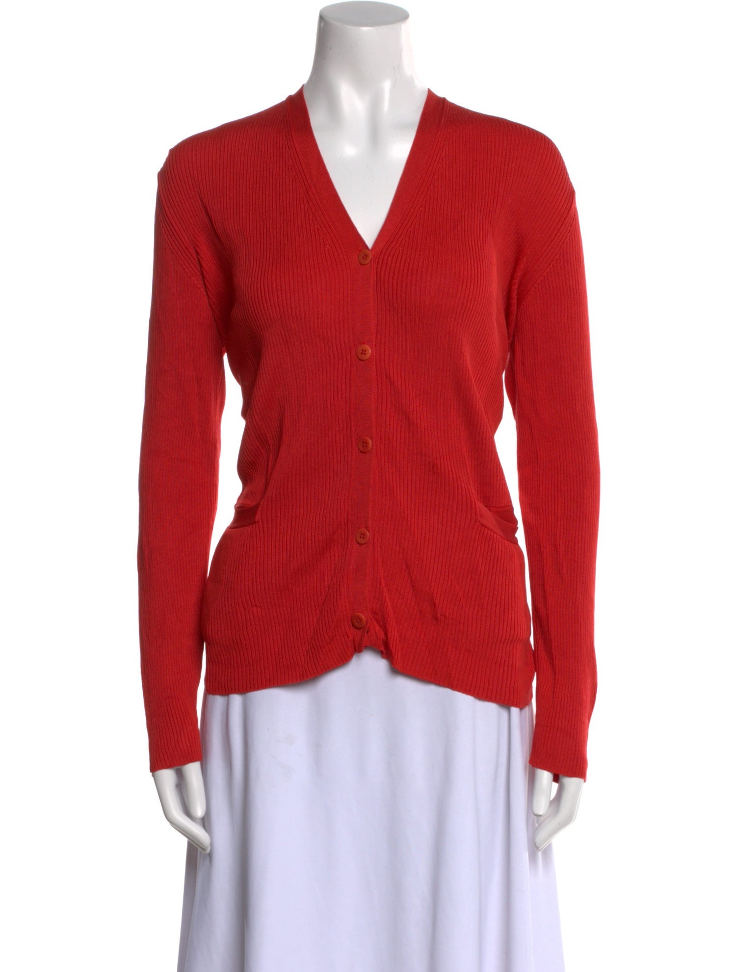 Donna Karan Silk V-Neck Button-Up Top